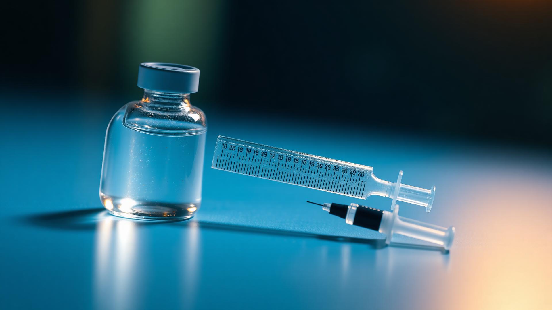 Peptide vial, syringe and bacteriostatic water laid out for dosing