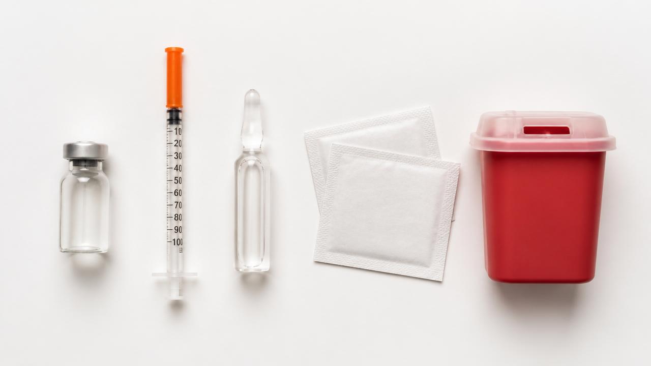 Peptide reconstitution supplies: vial, bacteriostatic water, syringe, and alcohol pads